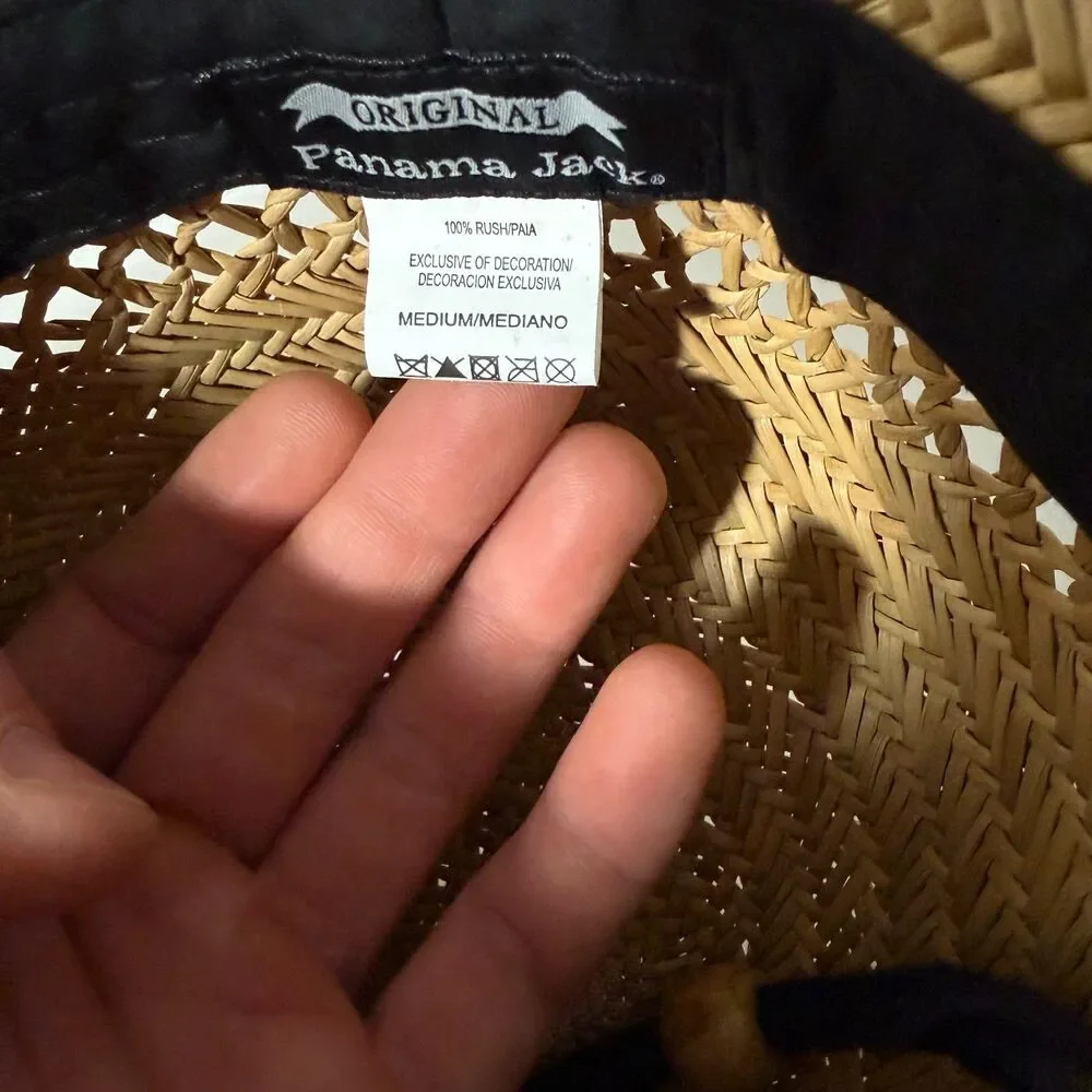 Panama Jack Straw Sun Hat Wide Brim Beach Lifeguard Hat Chin Strap Size Medium